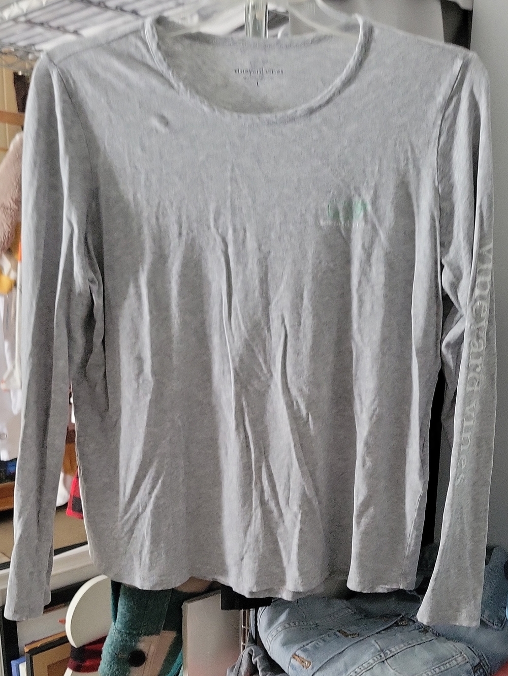 Vineyard Vines Light Gray Long-Sleeve Logo Tee